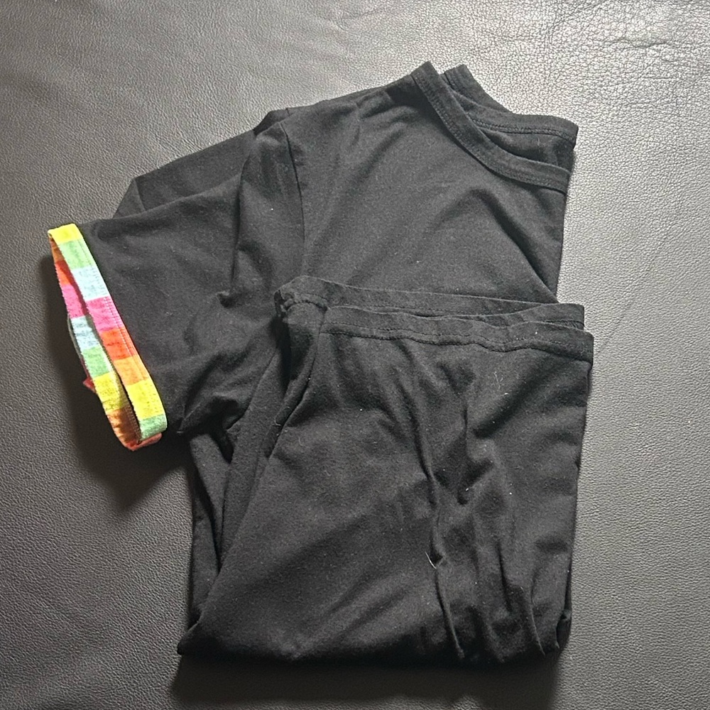 Black T-Shirt with Multicolor Sleeve Accent